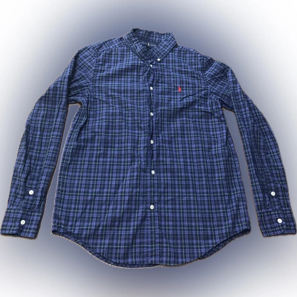 Ralph Lauren Blue Label Youth Plaid Checked Button Collar Shirt Pony XL 18-20